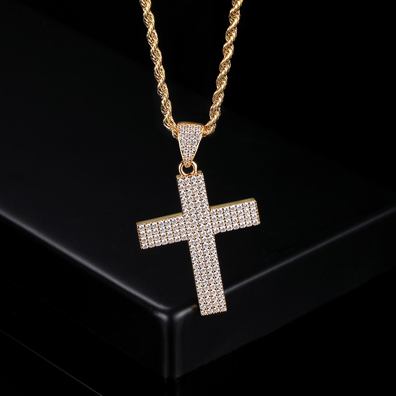 Hip Hop Full 5A Zircon Cross Pendant avec une chaîne de tennis surnommée Gift bijoux