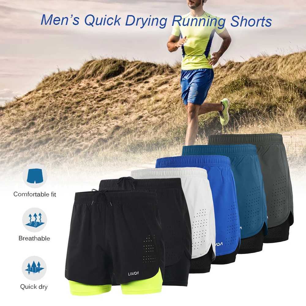 Shorts para hombres Lixada para hombres 2 en 1 corriendo pantalones cortos de secado rápido ejercicio de entrenamiento transpirable pantalones cortos de ciclismo con revestimiento más largo que se ejecuta D240426