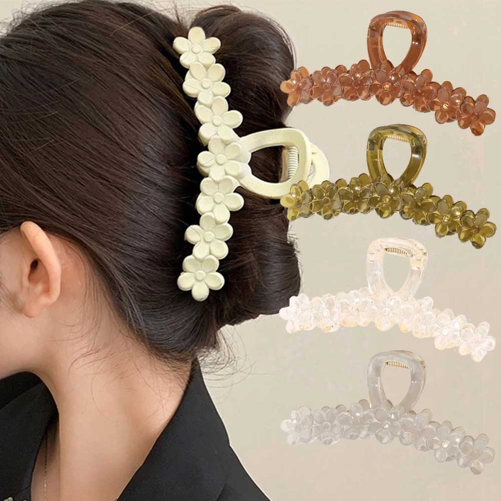 Morsetti Flower Women Clip Clip Gruttore Grande Cangola Cancella Corea Acrilico Hairpins Thark Cotail Case di guardia Accessori capelli Y240425