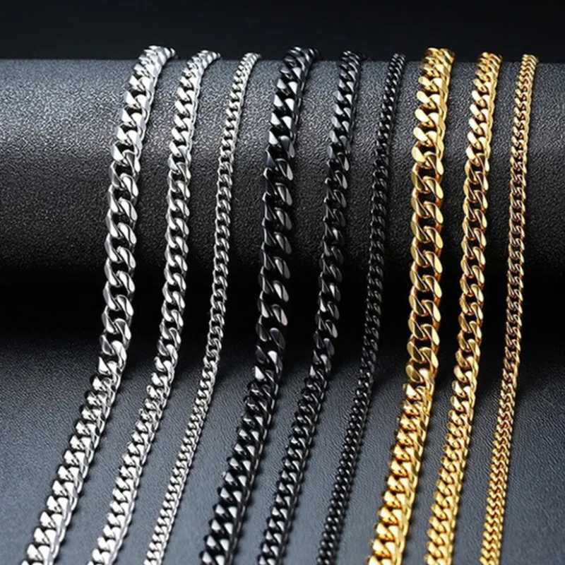 Strands Hip Hop Width 3/5/7/9mm Cuban Link Stainless Steel Chain Necklace for Men Basic Simple Rap Singer Necklace Fashion Jewelry 240424