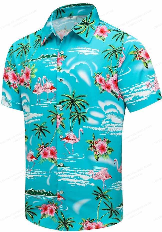 Men's Casual Shirts Summer Hawaiian Shirts Men Women Fashion Short Sleeve Beach Shirt Male Blouse Turn Over Collar Alohas Mens Clothing Casual 240424