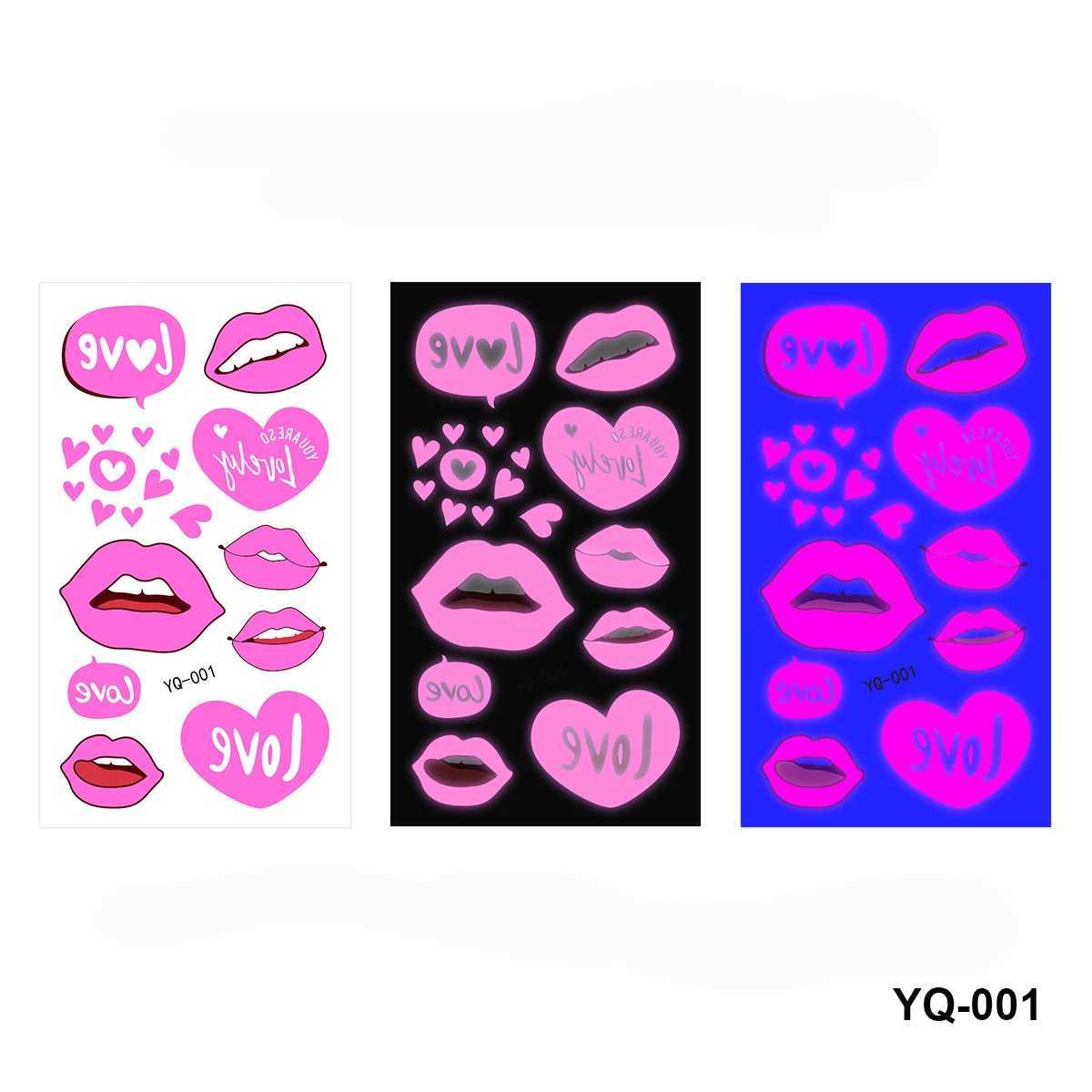 Transfert de tatouage Autocollants de tatouage temporaire lumineux brillant dans le sombre de petites tailles de petite taille décalcomanies fluorescent faux tatouages couple amour coeur 240427