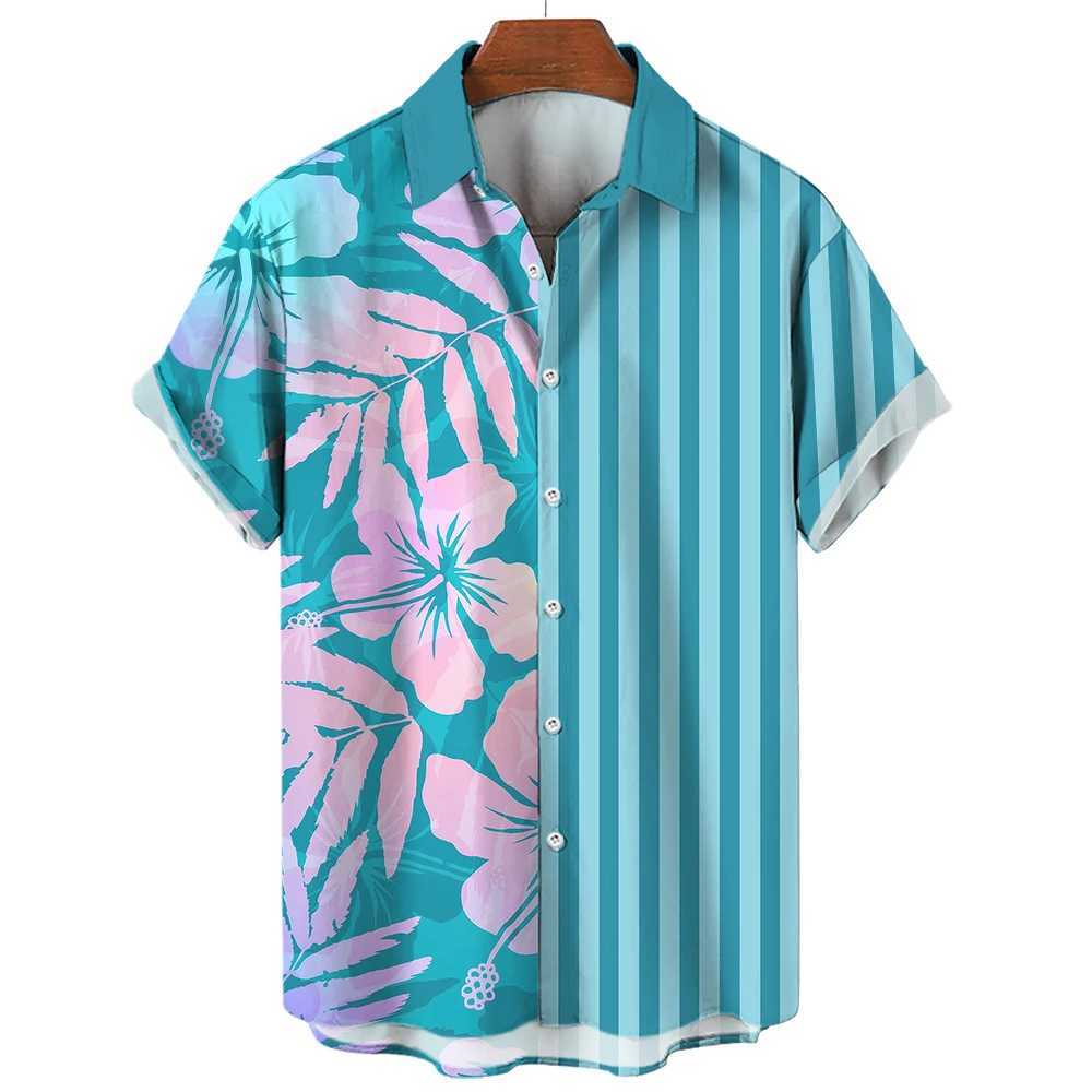 Chemises décontractées pour hommes Fleur d'été 3D Print Top Mens Summer Hawaii Beach Shirts Outdoor Party Mens Breathable Short Street Street Social Apparel 240424