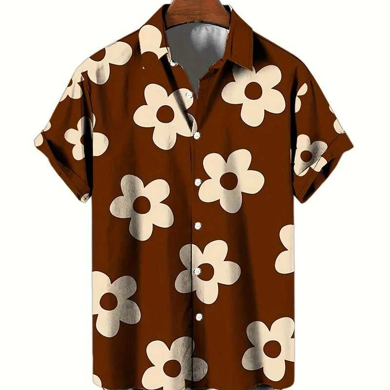 Casual shirts voor heren Nieuwe Hawaiiaanse shirts 3D -print Flower Fashion Korte mouw Cool Streetwear Shirts Mens Summer Aloha Shirt Casual Graphic Tops 240424