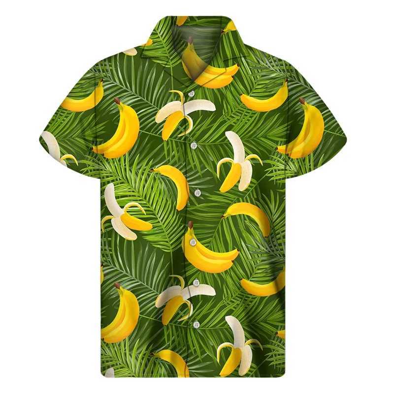 Casual shirts voor heren banaan 3d geprinte shirt heren zomervakantie tropische planten patroon korte mouwen Hawaiiaanse shirts knop rapel aloha blouse 240424