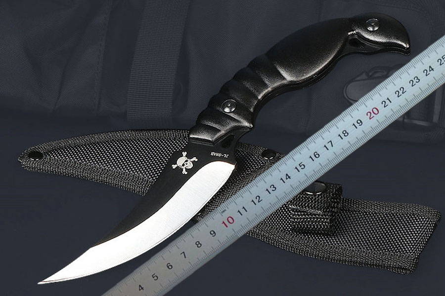 Kampanj M7742 Överlevnad Rak kniv 3Cr13Mov Black Oxide Tail Point Blade Full Tang Aluminium Handle Outdoor Fixed Blade Knives With Nylon Mantel