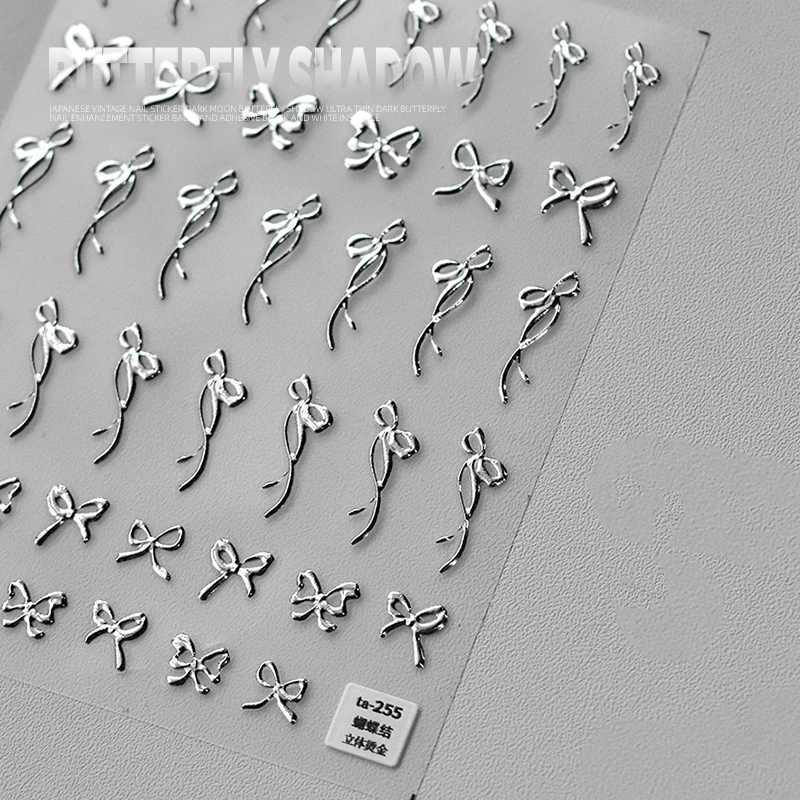 Tattoo Transfer 3D Laser Nail Art Stickers Gold Silvery Pink Butterfly Bow Pattern Manicure Self Adhesive Nail Decals Polish Stickers 240427