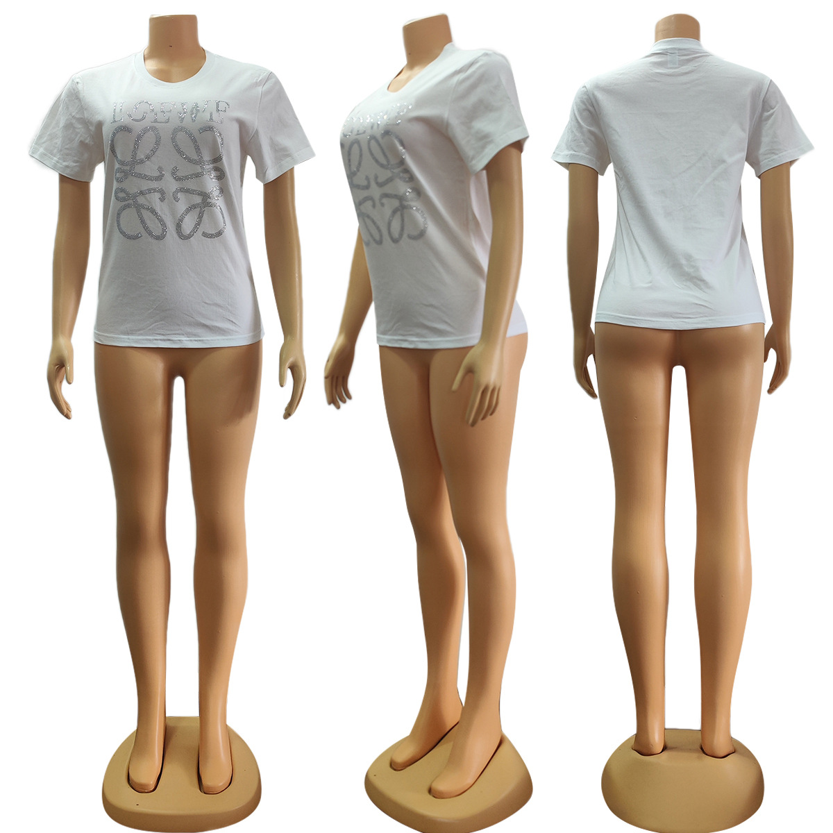 Designer Sequins T-shirt Blouses Women Casual Crew Neck Short Sleeve T-shirts Top Free Ship