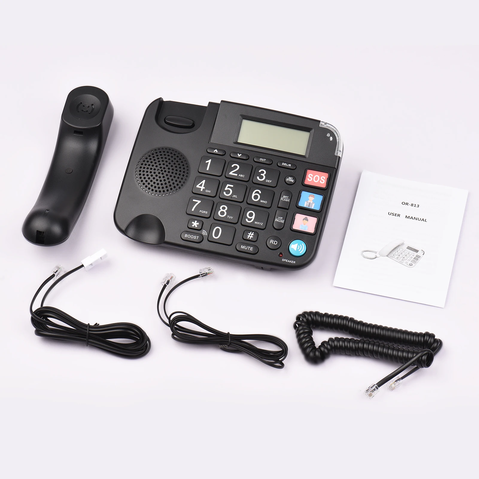 Accessoires Téléphone bordé noir avec gros bouton Desk Landline Téléphone Téléphone Prise en charge des mains et Redial / Flash / Speed Dial / Ring Volume Control