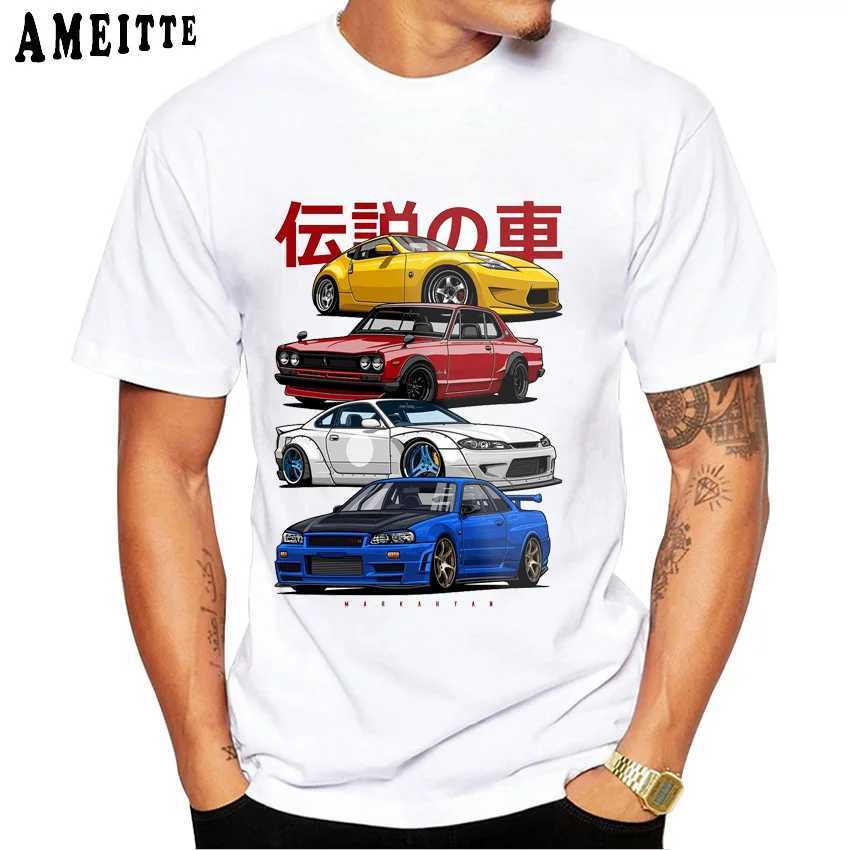 メンズTシャツ新しい夏のファッションメンTシャツJDMミックスシビックCRXインテグラカープリントTシャツボーイカジュアルトップファニーTSホワイトショートSLVE T240425