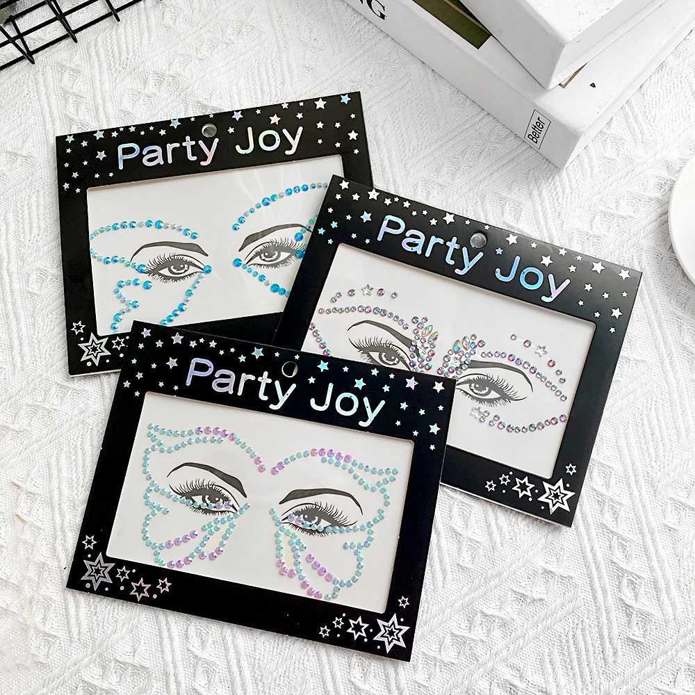 Tatuagem Transferência de 1 folha Glitter Face Jewels Adesivos Diamond Party Makeup Corporal Arte Areta do Eyeliner Jóias Esquecidos Eyes Tattoos Rhinestones Beauty 240427