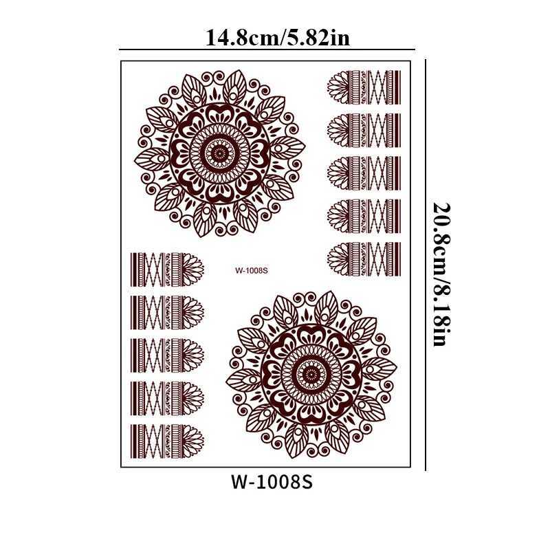 PCDJ Tattoo Transfer Henna Tattoo Brown Red Tattoo Sticker Temporary Fake Tattoo Lace Floral Totem Temporary Waterproof Body Art Long Lasting Sticker 240427