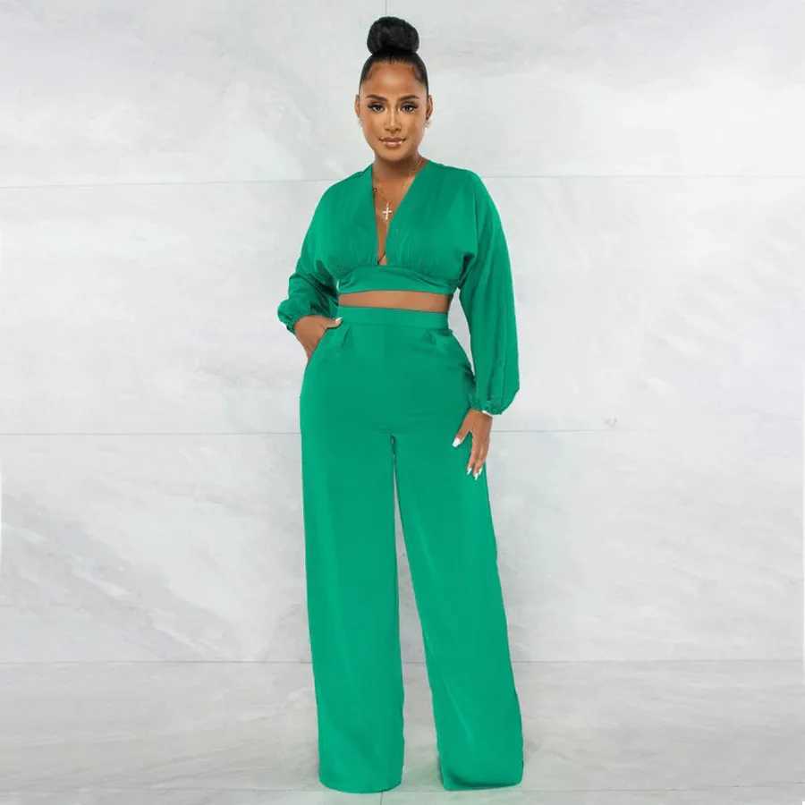 Women's Two Piece Pants Summer Fashion Solid Two-piece Set Women Casual Loose Backless Shirt Wide Leg Pants Two Piece Suit Women Y240426