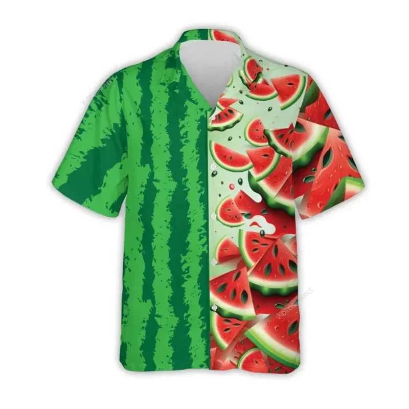 Men's Casual Shirts 3d Printed Strawberry Kiwifruit Hawaiian Shirt Men Tropical Fruits Summer Beach Aloha Shirt Button Down Short Sleeve Blouse Tops 240424