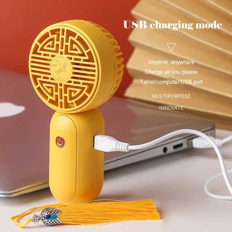 Elektrische fans Chinese stijl elektrische mini schattige ventilator USB opladen rustige bureaublad draagbare kleine gele eendenventilator sterke wind 3 snelheden verstelbaar