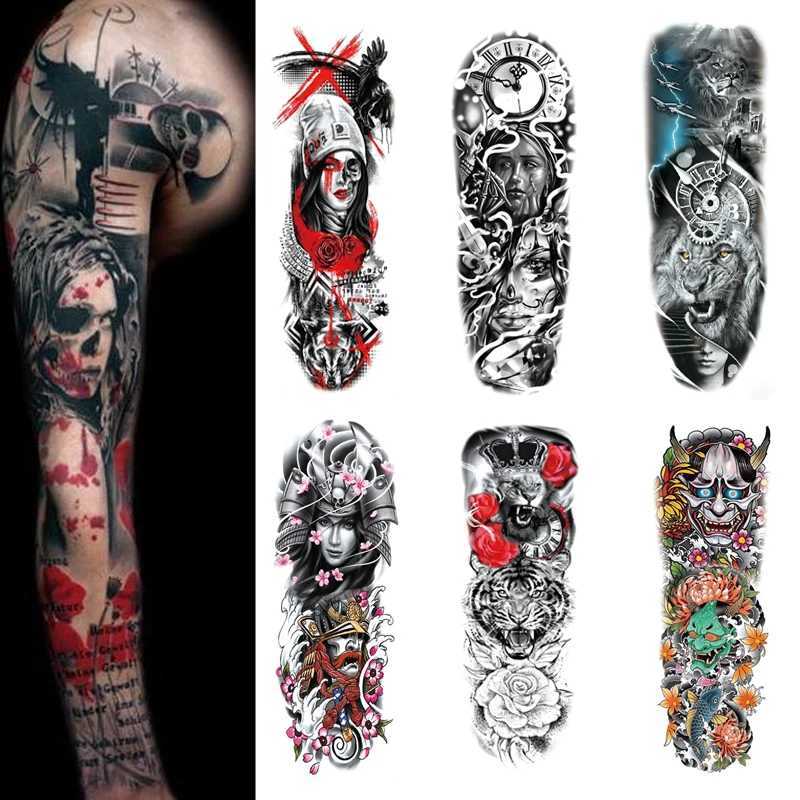 Tattoo Transfer Waterproof Temporary Fake Tattoos for Man Wolf Stickers Long-time 6 Months Animal Tiger Body Art Faux Tatouage Festival Black 240427