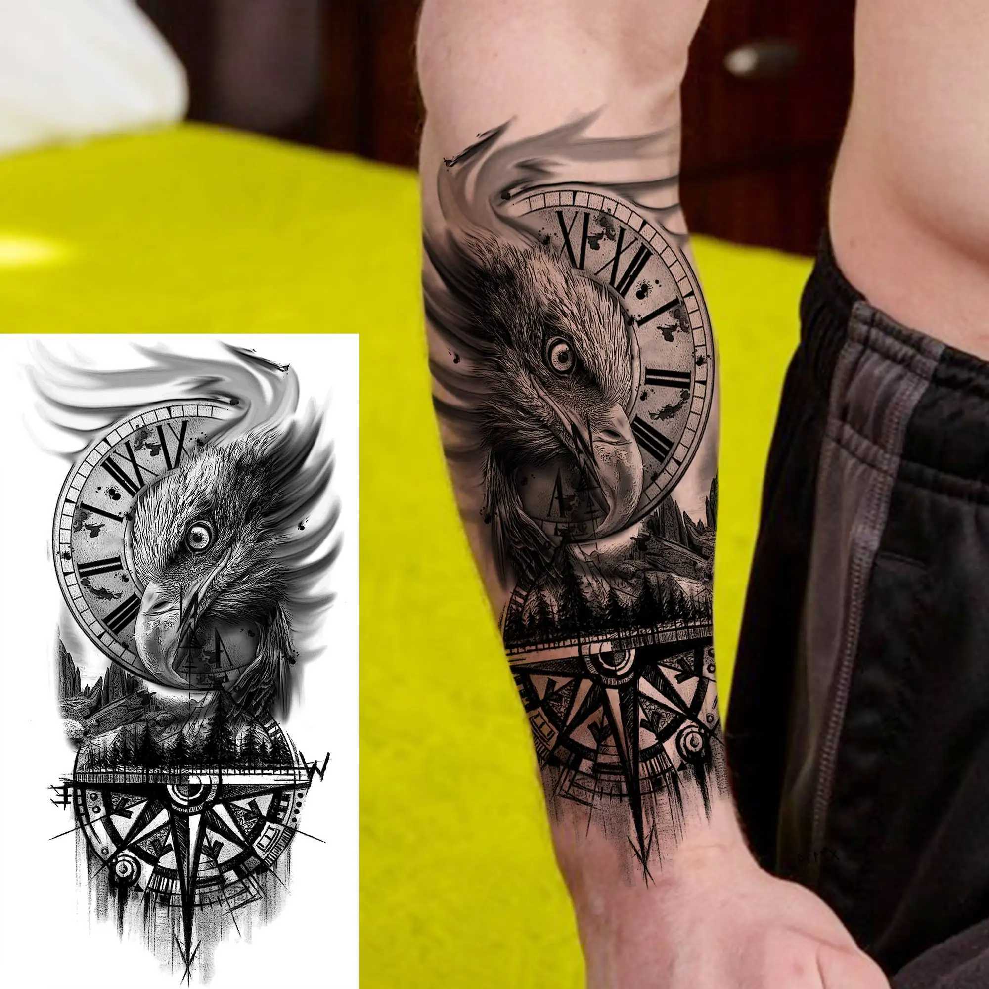 Tattoo Transfer 8 Blätter Drachen Schiff Kompass temporäre Tattoos für Frauen Erwachsene gefälschte Schlangen Tattoos Spartan Warrior Eagle Tattoo Aufkleber Vampire 240426