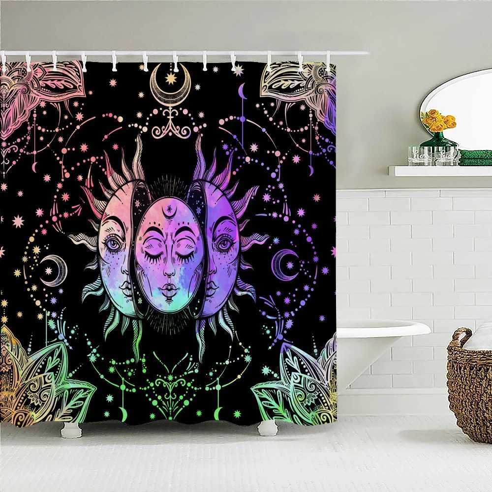 Duschvorhänge Indian Boho 3d Duschvorhänge Buntes Sonnenmond Nacht wasserdichte Stoff Druckbad Vorhang Dekor180*200 cm