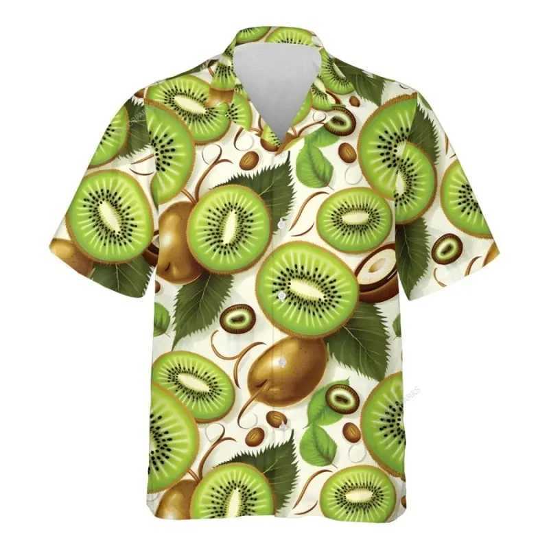 Herren lässige Hemden 3D bedruckte Erdbeer Kiwifluit Hawaiian Hemd Männer Tropische Früchte Sommer Beach Aloha Hemd Button Down Kurzarmbluse Tops 240424