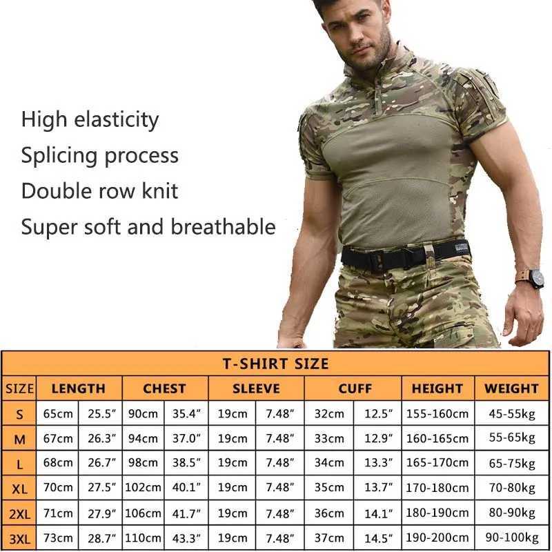 Tactische t-shirts Mens Combat Shirt Airsoft Militair tactisch T-shirt Kort mouwen Militaire camouflage Katoen T-shirt Kleur Bullet Hunting Clothing 240426