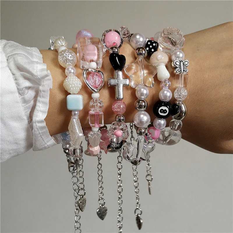 Goth Harajuku Leuke Y2K Handmade schoonheid hartvormige ster Charmante Bead Bracelet Dames retro grunge emo 2000s accessoires