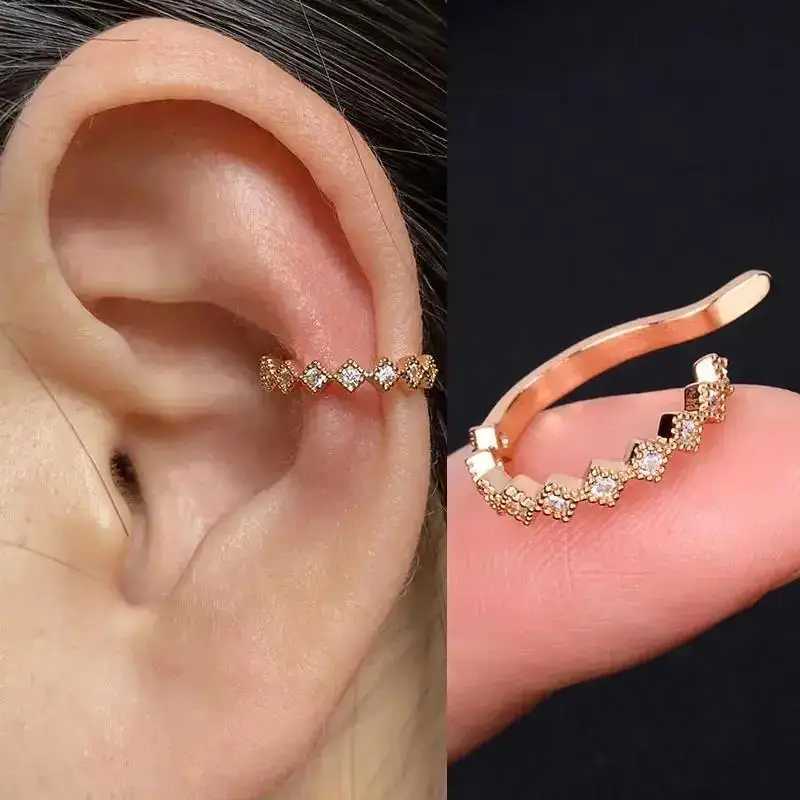 Charm Basit Moda Kristal CZ Yıldız Yaprağı Klip Küpeleri Kadınlar için C Reative C Ear Cuff Tılsmasız Sahte Küpe Partisi Takı