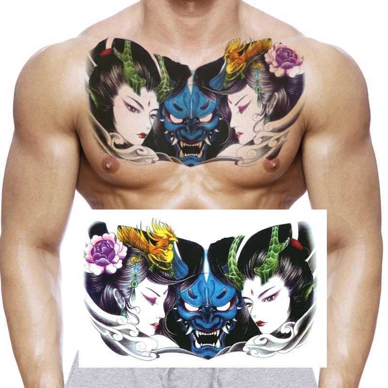 Tattoo Transfer Black Chest Waterproof Temporary Tattoos Sticker Dragon Flower Letter Body Art Lasting Tattoo sticker for Men Women Large Tattoo 240427