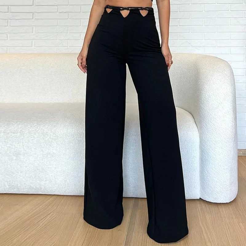 Kvinnors tvåbitar byxor waytobele kvinnor två stycken set sommar mode sexig halter nacke bind upp spänning spets upp backless topp cutout bred ben byxor set y240426