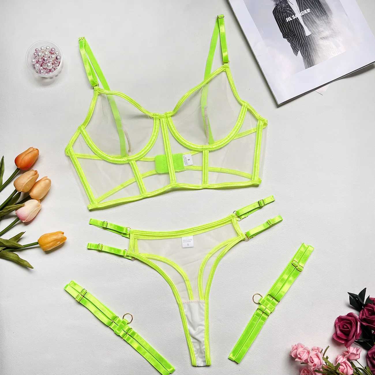 Bragas de mujeres Mirabelle Neon Sexy ropa interior para mujer ropa interior sexy ropa transparente conjunto exótico de 4 encaje intimatel2404