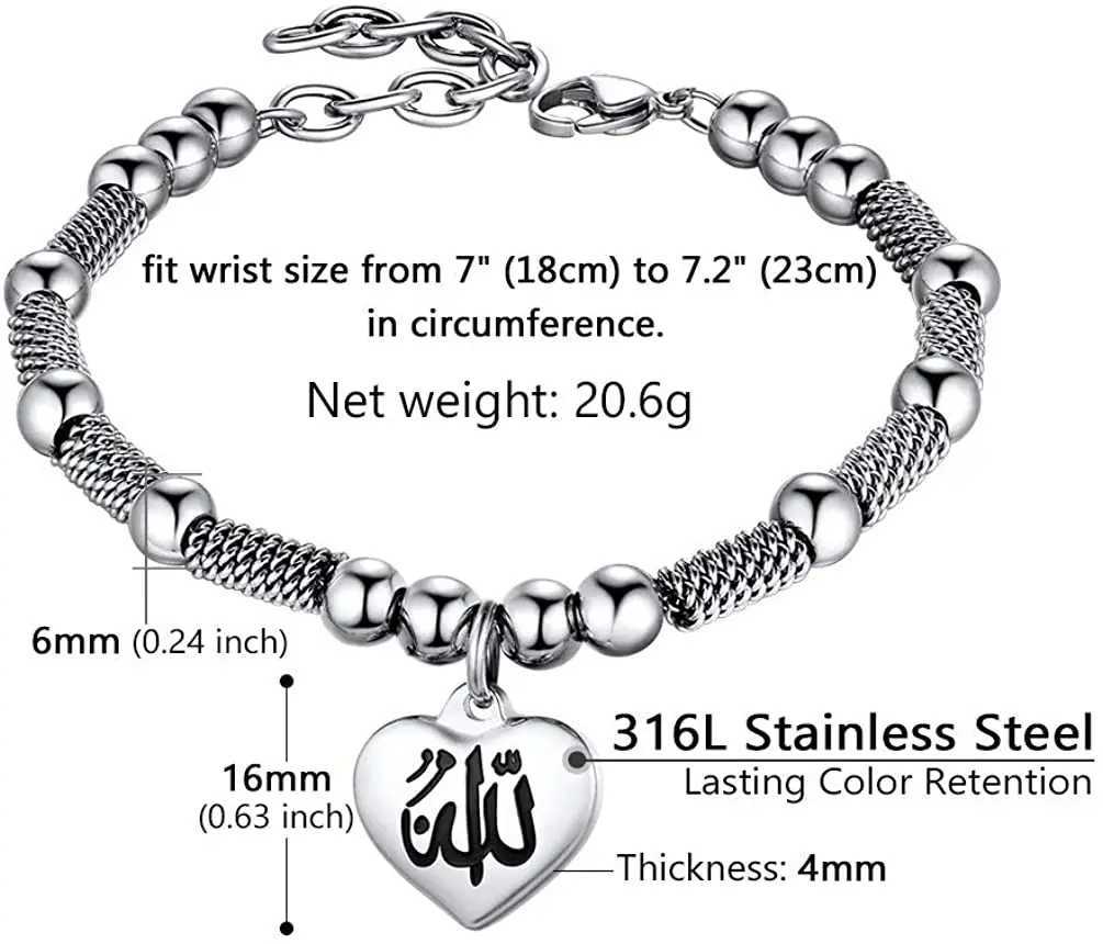 Beaded Chains Pro Allah Bracelet Muslim Islamic Jewelry Religious God Charm Stainless Steel Bead Suitable for Watch CP769