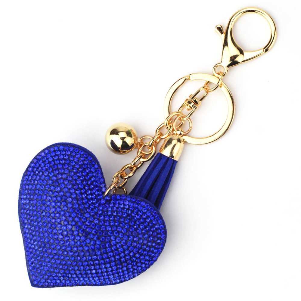 Keychains Lanyards Kvinnor Girls Heart Rhinestone Key Chains Solid Color Tassels Luxury Design Par Midje Buckle Keyring Bag Hanging Accessories