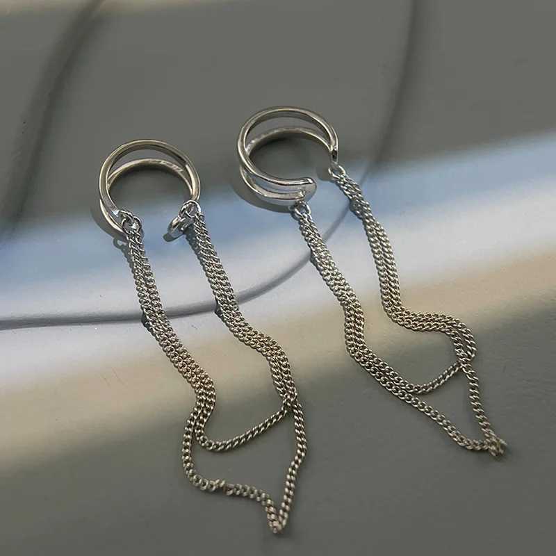 Charm Silver Color Long Tassel Clip Earrings for Women Men Creative Simple C Ear Cuff Non-Piercing Ear Clip Trend Jewelry Gift