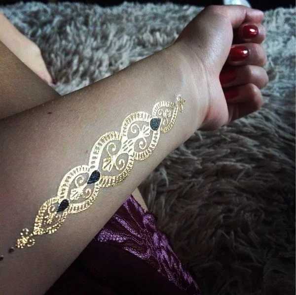 Tattoo Transfer Waterproof Temporary tattoo Sticker gold sliver metallic henna hair tatto flash tatoo fake tattoos for women 240426