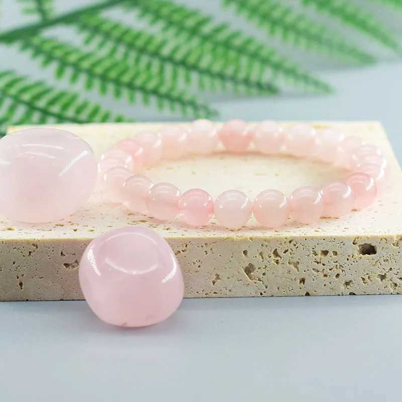 Pulsera elástica de piedra de cuarzo de color rosa rosa natural con cuentas para hombres purificadores de joyas de joyas de pulsar del alma amante