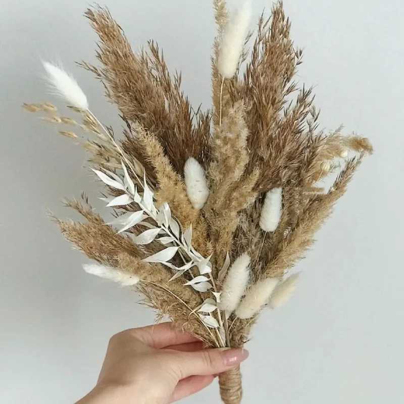 Flores secas Flores secas Pampas Phragmites Rabbit Tail Grass Bouquet Arranjo de casamento Decoração de Natal Boho Home Table Decor