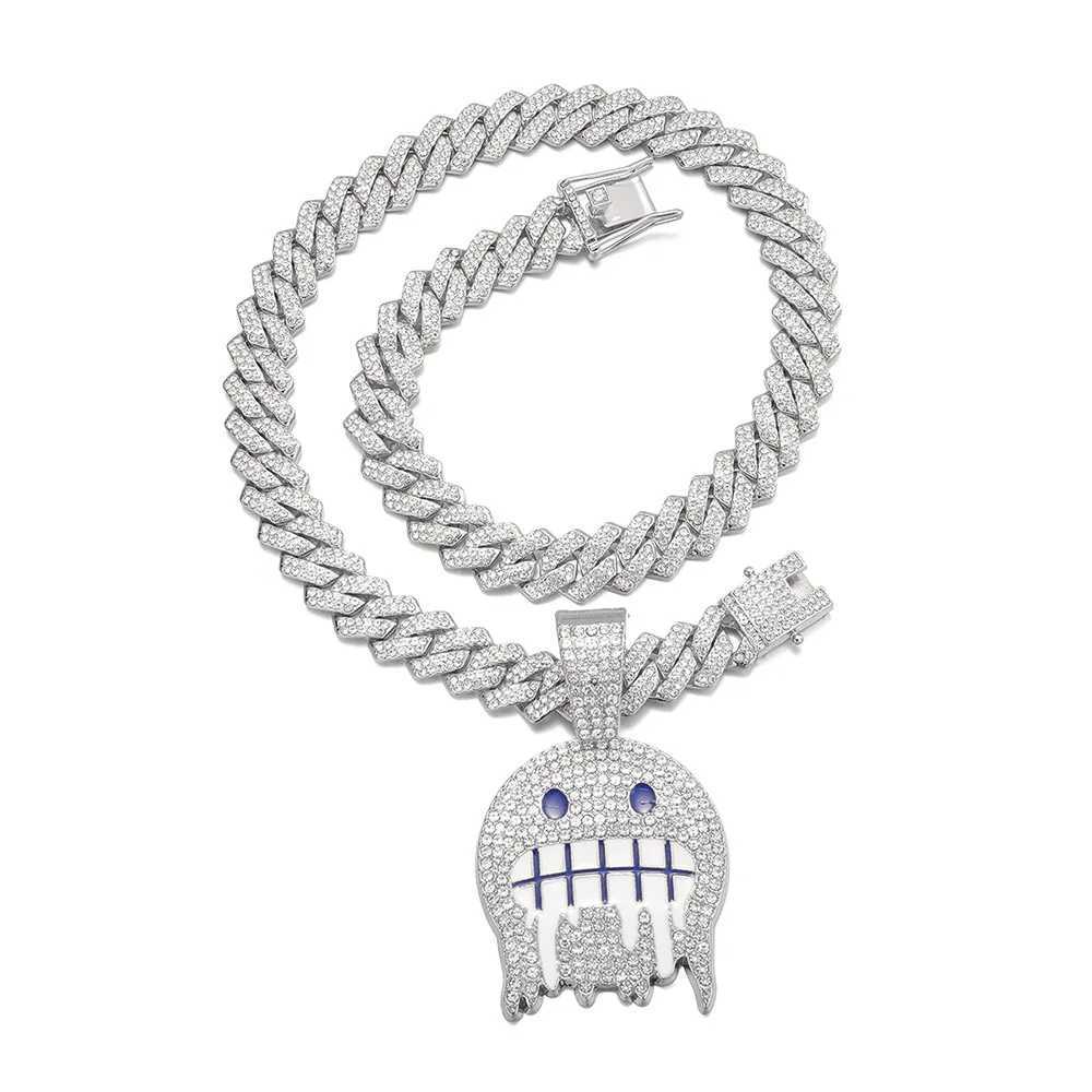 Brins hommes blanc bleu cubique zirconi pendant hip hop rond face collier pendent avec glaçon de chaîne cubique étincelante cz fashion boy bijoux 240424