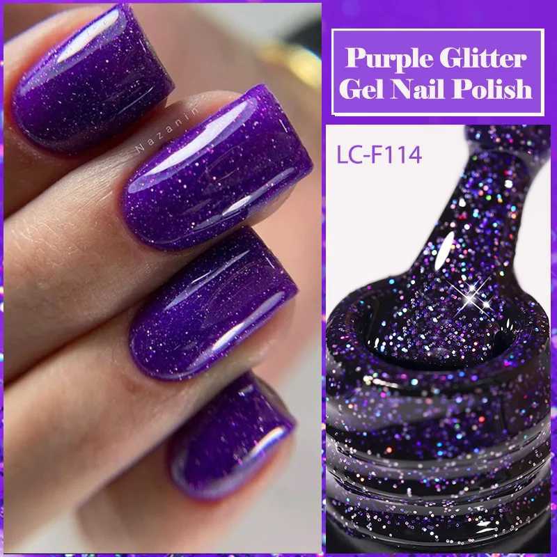 Esmalte de uñas lilycute morado lentejuelas de lentejuelas de gel cobertura completa de color completo