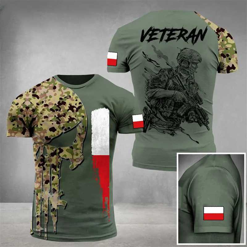 T-shirts táticos Tactical Moda 3D Impressa Polish Mens T-shirt Bandeira da bandeira da camiseta grande camuflado O grande deco