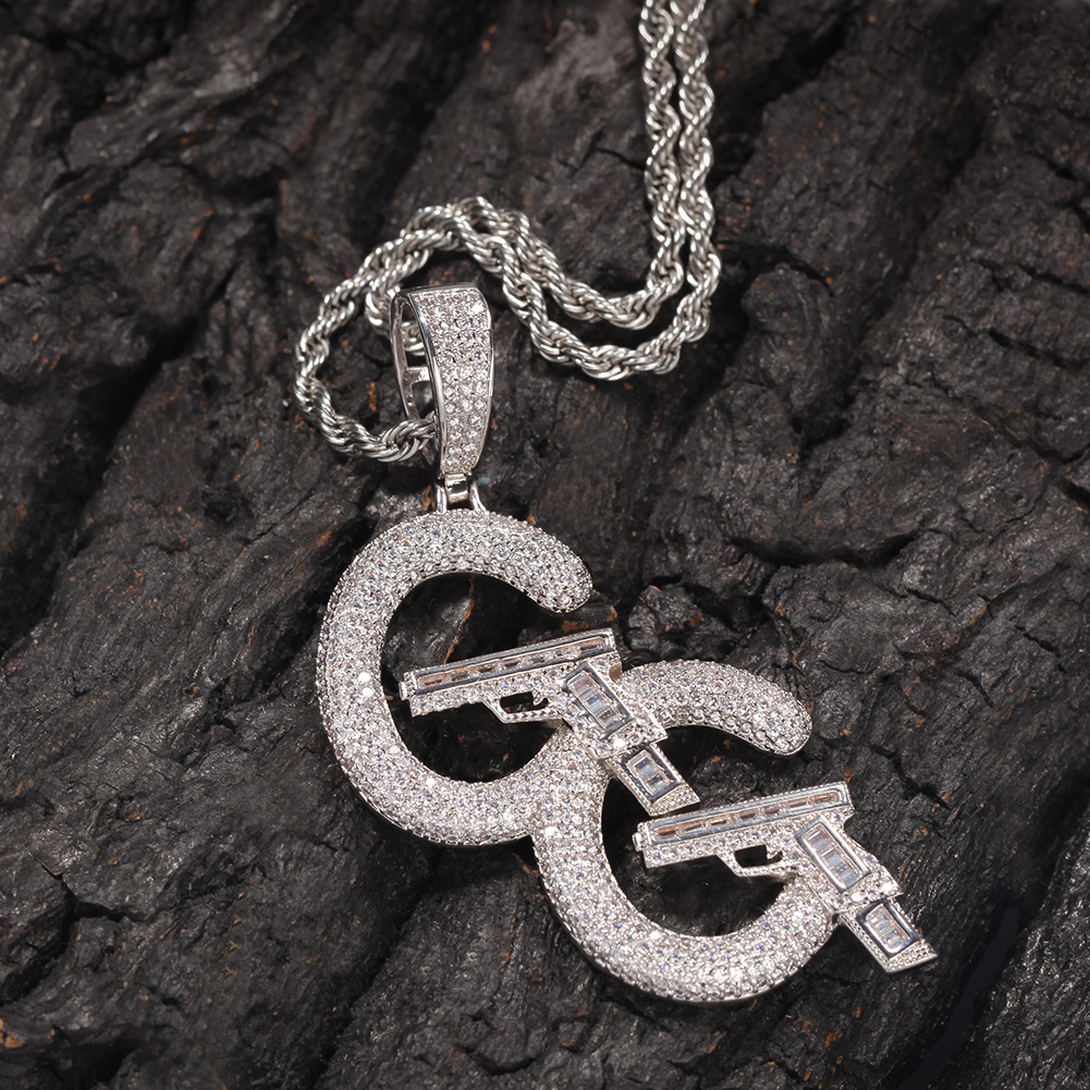 Hip Hop Double C The Gun Tiplace Topling 5A Zircon Jewelry Men Gift