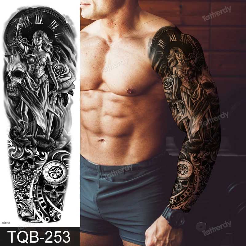 Tatuaje Transferencia Increíble tatuaje temporal hombres grandes manga de brazo completo tatuaje dios wolf luna dragón león rey tigre bosque diseños de tatuaje grande 240427