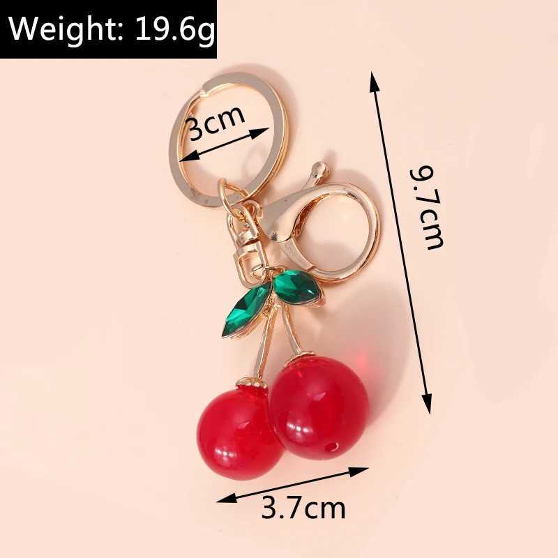 Keychains Lanyards Nieuwe Crystal Cherry Keychain Creative Fruit Key Chain Cute Girl Key Ring Chains Car Key Women Men Handtas Hangers Diy Sieraden