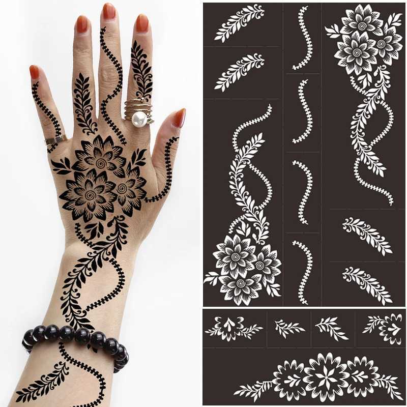 Tattoo Transfer Professional Henna Stêncil de estêncil temporário Tatuagem de arte Modelo de adesivo de arte corporal Tool de casamento Índia Mandala Tattoo estêncil Novo 240427