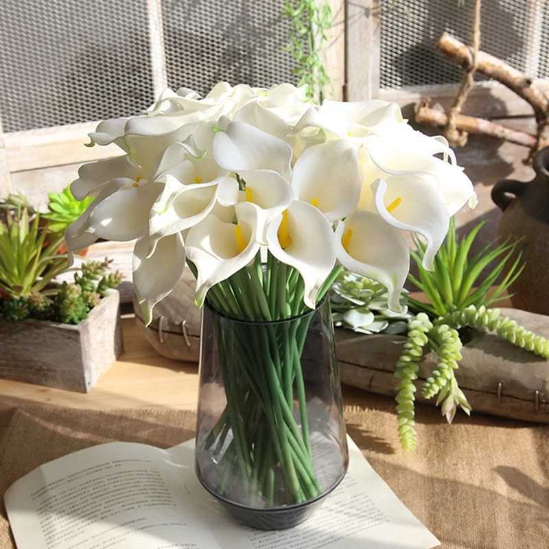 Dried Flowers 5/Real Touch Calla Lily Artificial Flowers White Wedding Bouquet Bridal Shower Party Home Flower Decoration Fake Flower