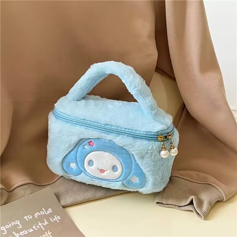 Anime kuromi benim melodi karikatür peluş kozmetik çantası sevimli kawaii el çantası plushie portatif sunumlar depolama çantası kız hediyeler