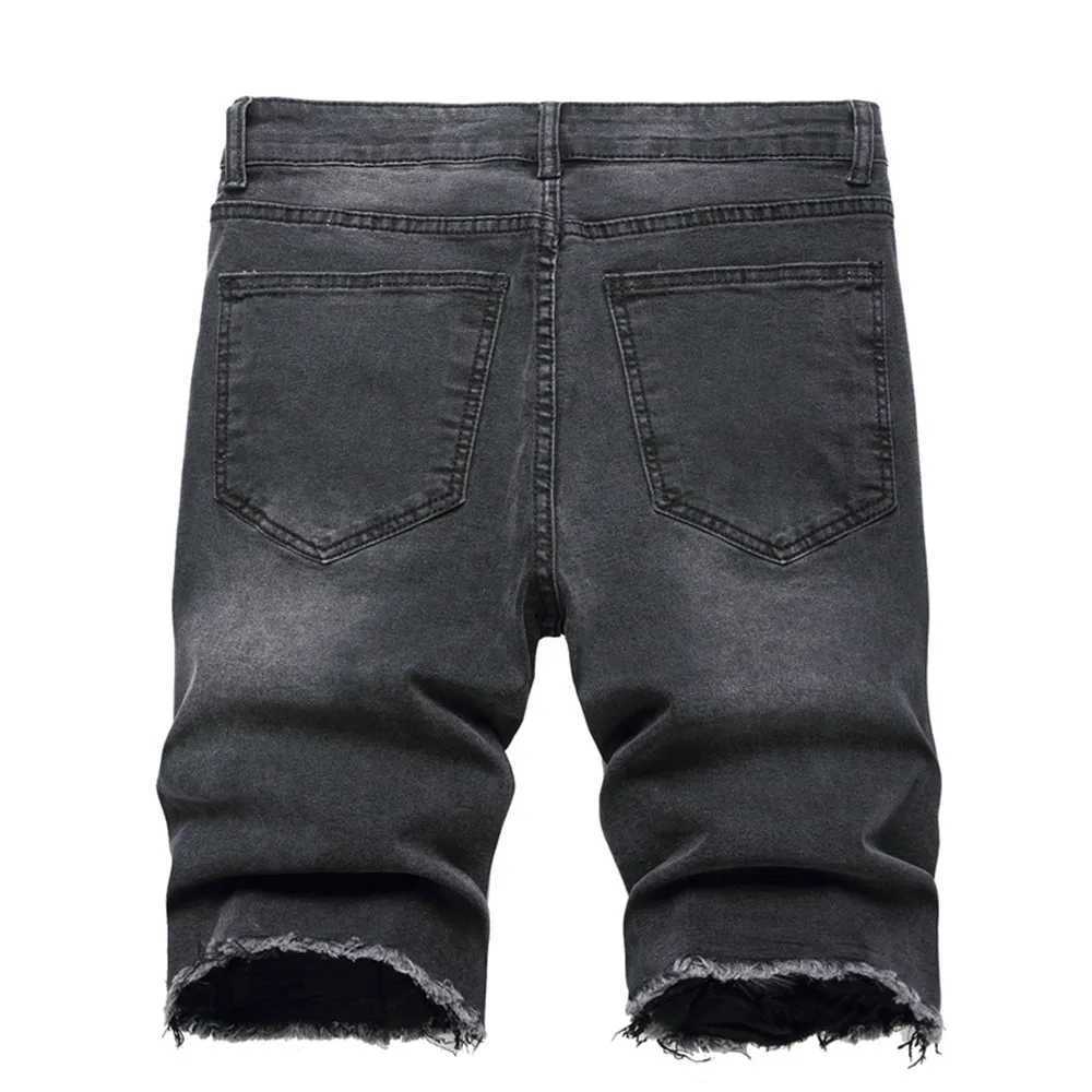 Jeans masculin pour hommes trou d'été cinq points de long pantalon street mode ultra-mince masculin en détresse de plage droite de plage denim shortsl2404