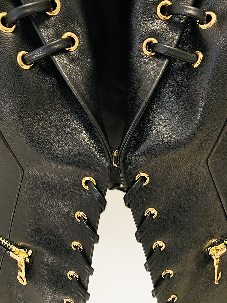 417 xxl 2024 Milan pist ceket ilkbahar yaz markası aynı stil ceket yaka boyun siyah pu yüksek kalite uzun kollu katı kadın giysiler moda oulairii