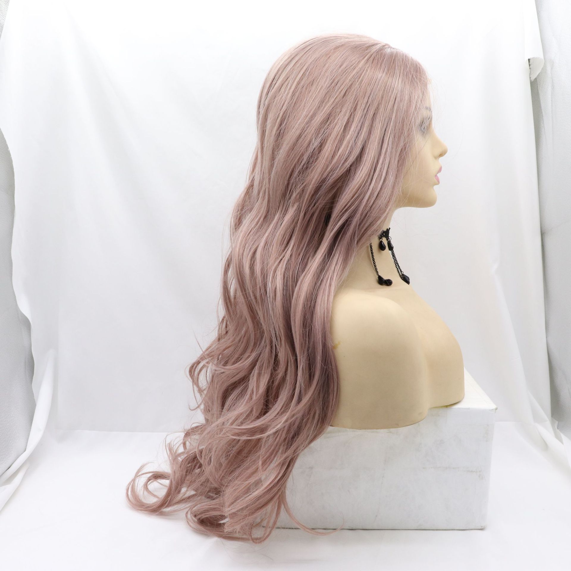 Machine Rose Big Wavy Couleur mélangée Perruque en dentelle frontale Fibre chimique Fibre haute température en dentelle chimique Fibre Wig Femmes HEURS LONGE