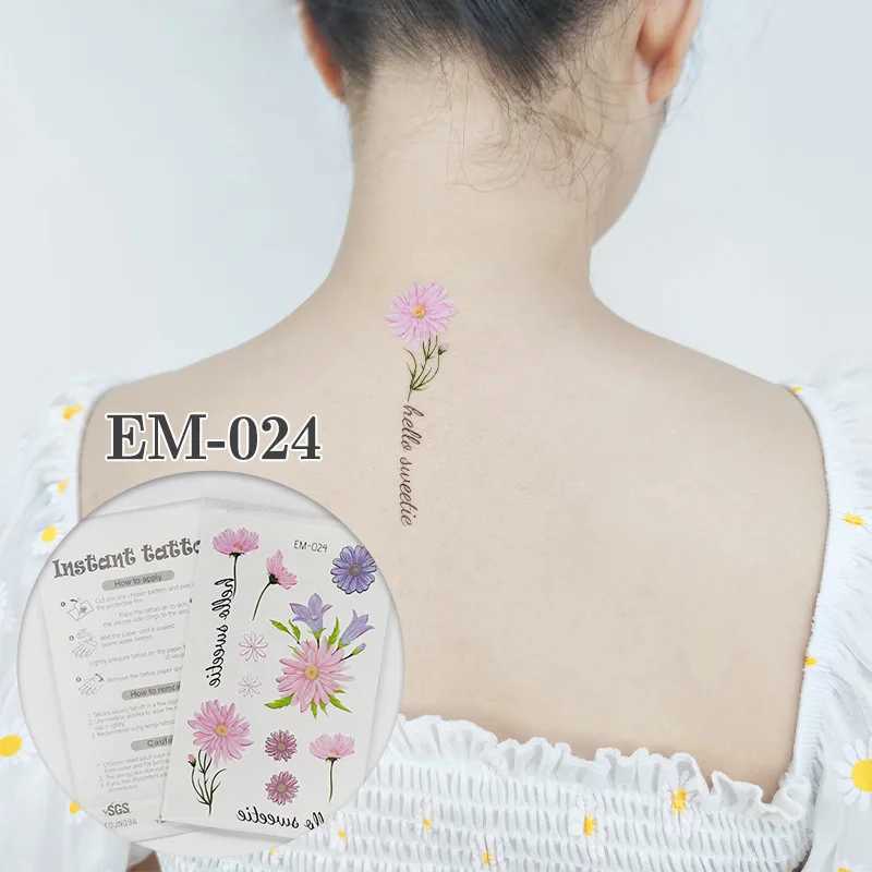 Tattoo Transfer Flower Fashion Finger Temporary Tattoos For Women Adult Leaves Daisy Fake Small Tattoo Sticker Arm Neck Body Art Tatoos Decal 240427