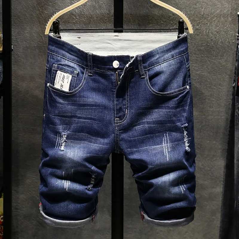 Mäns jeans män denim bukino mode shorts tvättade denim pojkar täta banor shorts mens jeans shorts mens rivna jeans plus sizel2404