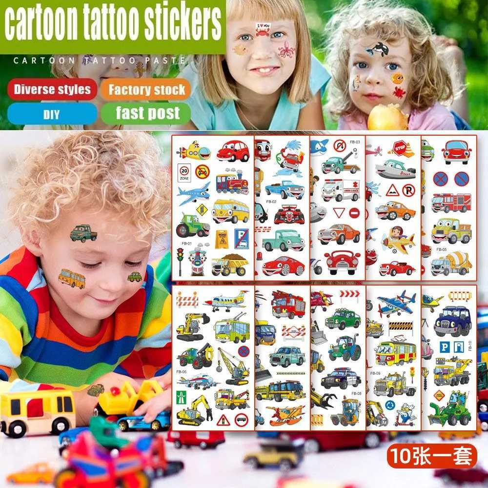 TRASFERIMENTO TATTOO 10 pezzitatuaggi bambini vari cartoni animati con adesivi tatuaggi finti tatuaggi temporanei tatuaggi impermeabili il braccio tatuaggio bambino 240426